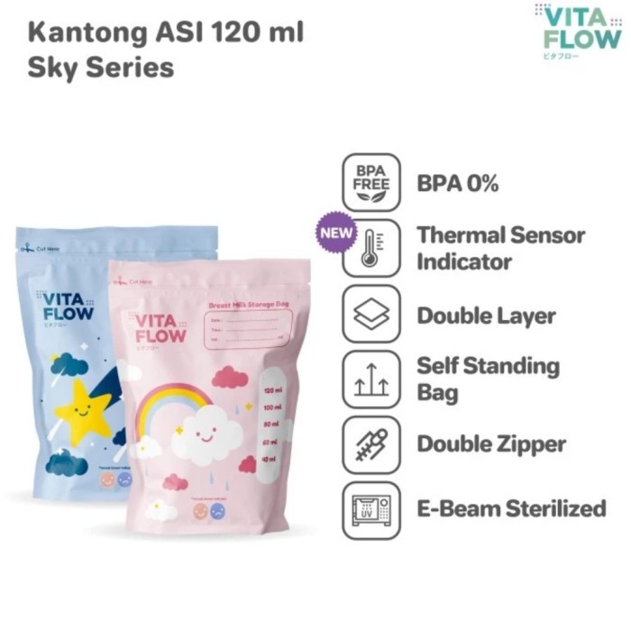 VITAFLOW Kantong ASI 120ml Isi 30pcs Breast Milk Storage Bag Vitaflow