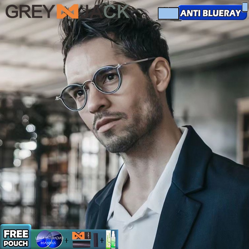 Grey Jack Kacamata Antiradiasi blueray Model Bulat Keren Alloy+Tr90 Acetate Bisa Minus Antiradiasi Blueray Photocromic Bluecromic Bantalan hidung silikon Fashion pria dan wanita 10749 31856