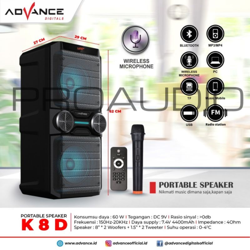 Portable Speaker Bluetooth Advance K 8 D K8D K 8D Original