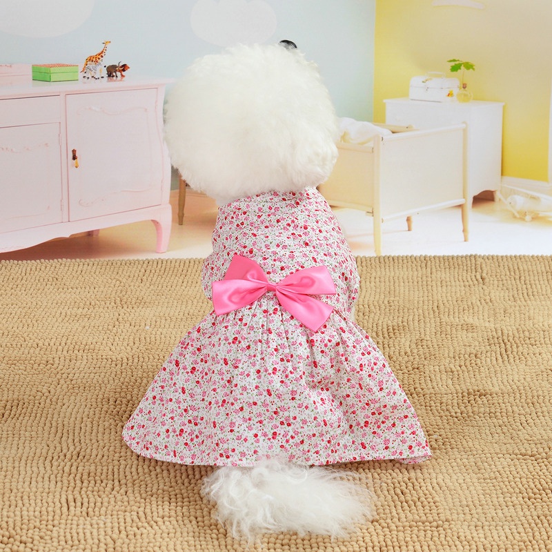 Gaun Tipis Busur Bunga puppy Bernapas Indah Putri Rok Pakaian Hewan Peliharaan