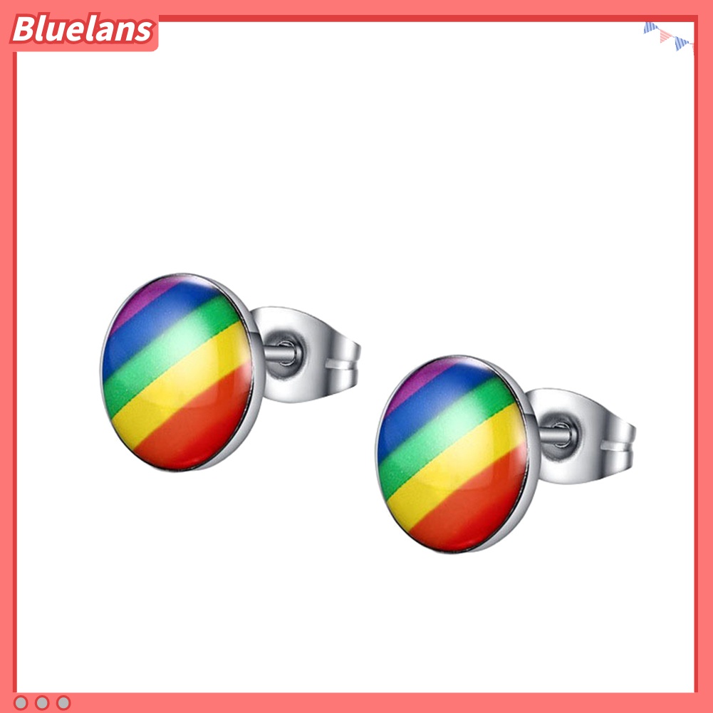 Anting Stud Bentuk Bulat Warna Pelangi Untuk Wanita