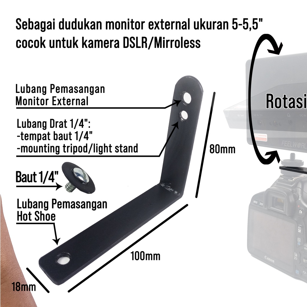 Tilt Tilting Arm Hot Shoe Mount L Shape Bracket Holder Monitor External 5-5,5&quot; untuk DSLR Mirrorless Kamera Camera Stabilizer Gimbal Rig Aksesoris