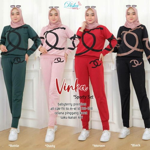 kaos olahraga wanita set terbaru ori disha vinka sporty bahan halus kekinian kostum olahraga wanita