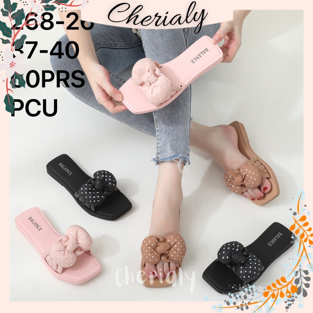 PVC Sandal Slop Wanita Teplek Karet Jelly Import Elastis Empuk Sol Non-Slip Motif Pita Bulat Bintik BALANCE 268-26