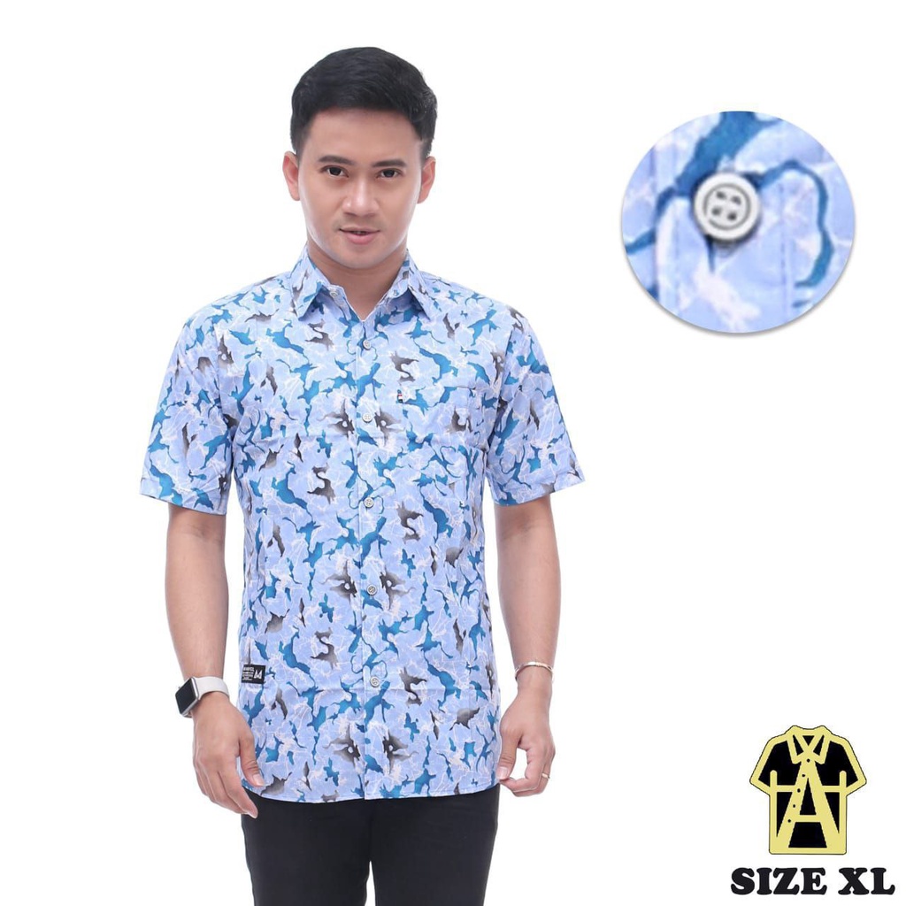 Kemeja Pria Lengan Pendek Kombinasi Murah Motif Distro Surfing Pantai Slimfit Casual Hitz Fullprint