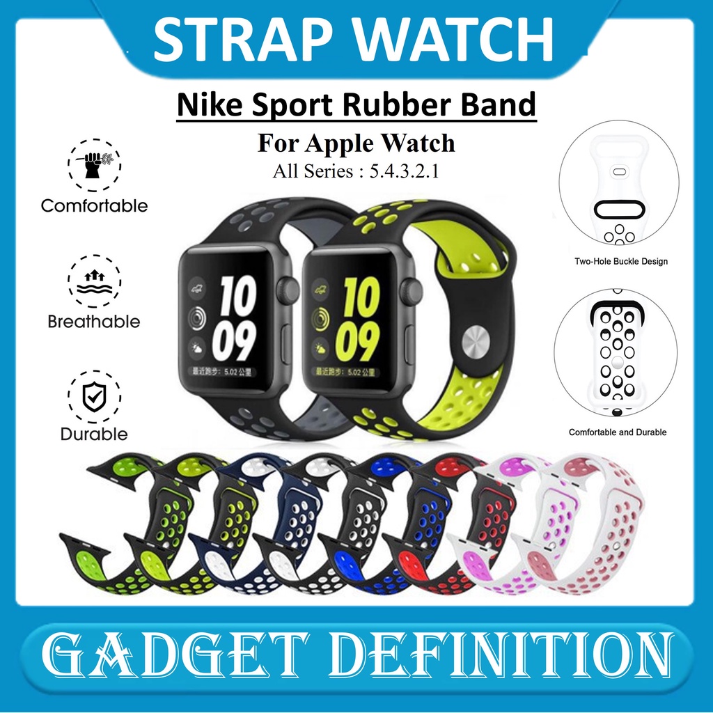Strap Apple Watch iWatch Nike 7 6 SE 5 4 3 45 41 44 42 40 38 T500 / Strap untuk apple watch Tali jam tangan Smartwatch T500 T55 IWO HW22 W26 42mm 44mm Strap smartwatch iwatch / Strap smartwatch Nike T500 / U78 Plus / T600S / W46 / W46 / FT50 / F10