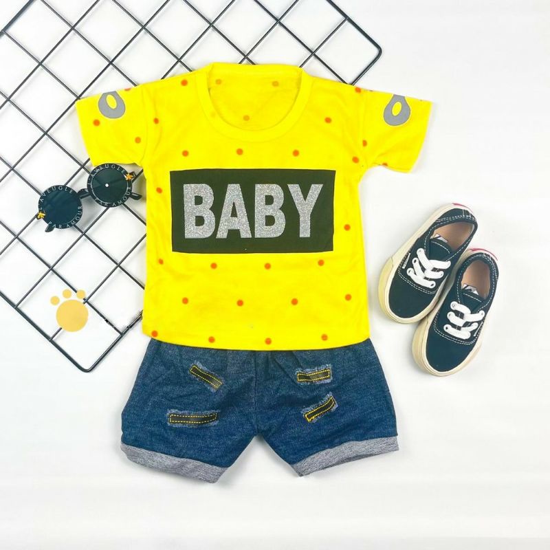 Setelan Bayi Tulisan BABY Set Anak Kaos Baju Celana