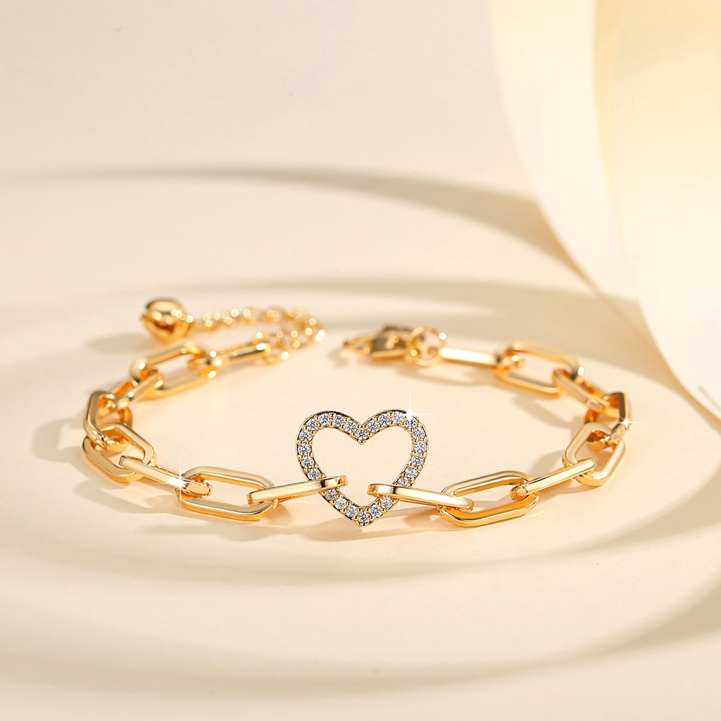 Y766 【Barang spot】18k Gold Plated Gelang Hati Sederhana Gaya Gelang Paper Clip Titanium Anti Karat