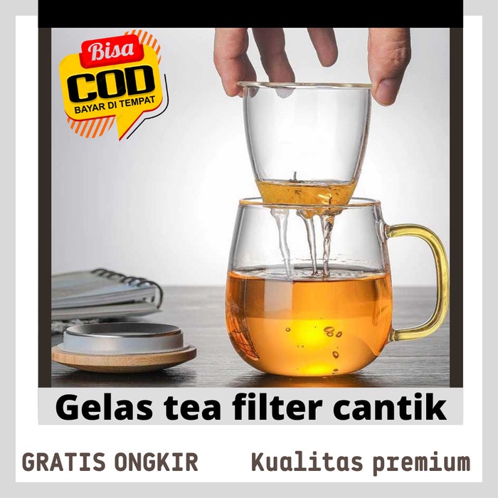 Gelas Cangkir Teh Tea Rempah Cup Mug Infuser Filter