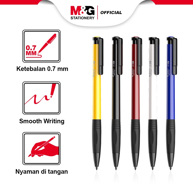 

M&G Ekonomis Retractable Pulpen Ball Pen Tinta Biru dan Hitam dan MerahTip 0.7mm/PCS