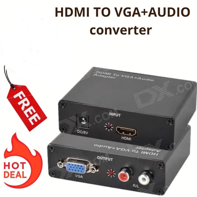 CONVERTER HDMI TO VGA PLUS AUDIO plus kabel power adaptor