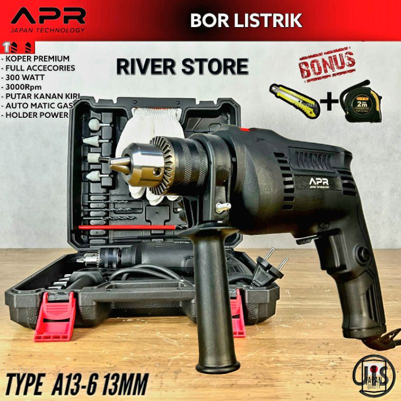 Mesin Bor Listrik 13MM APR A13-6 Impact Drill Beton Tembok Besi Kayu Fullset Koper