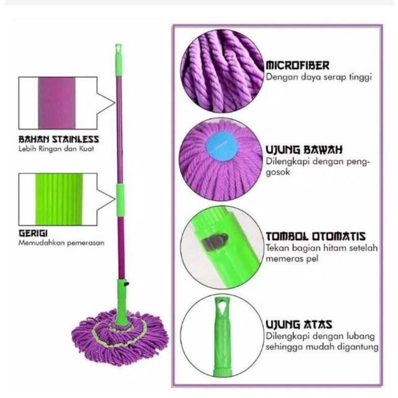 Alat pel lantai tongkat lipat flat mop twist mop simple berkualitas