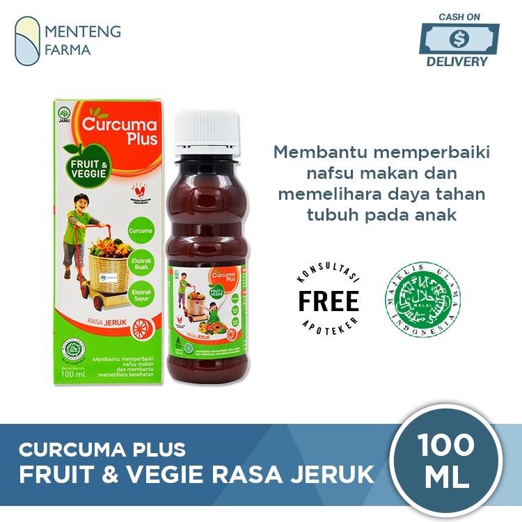 Curcuma Plus Fruit &amp; Veggie Rasa Jeruk 100 mL - Asupan Kebutuhan Serat Buah dan Sayur untuk Anak