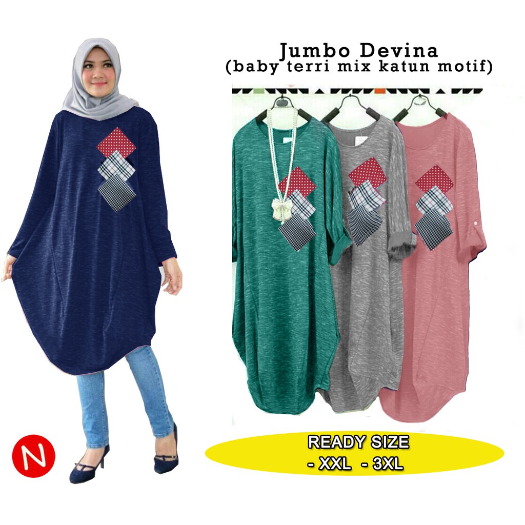 Devina Tunik Jumbo - Central Grosir Fashion (CGF) - Ukuran XXL-3XL - Matt Baby Terri Mix Katun Motif