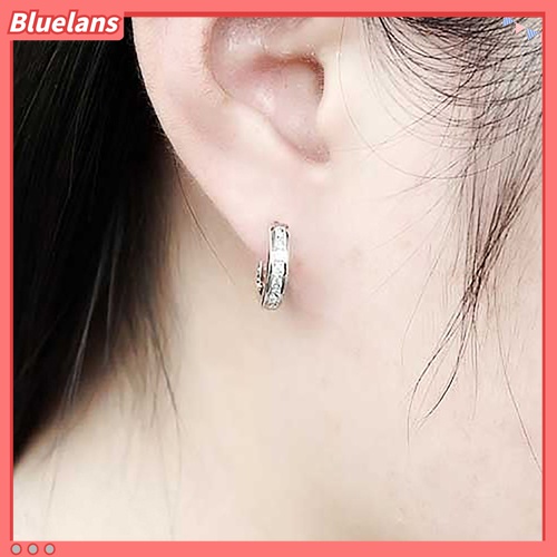 Bluelans Anting Tusuk Bulat Lapis Platinum Hias Berlian Imitasi Untuk Wanita