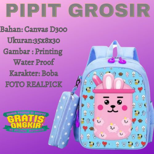 Ransel Boba Anak Dan Wasbag Boba+Topi Terbaru printing