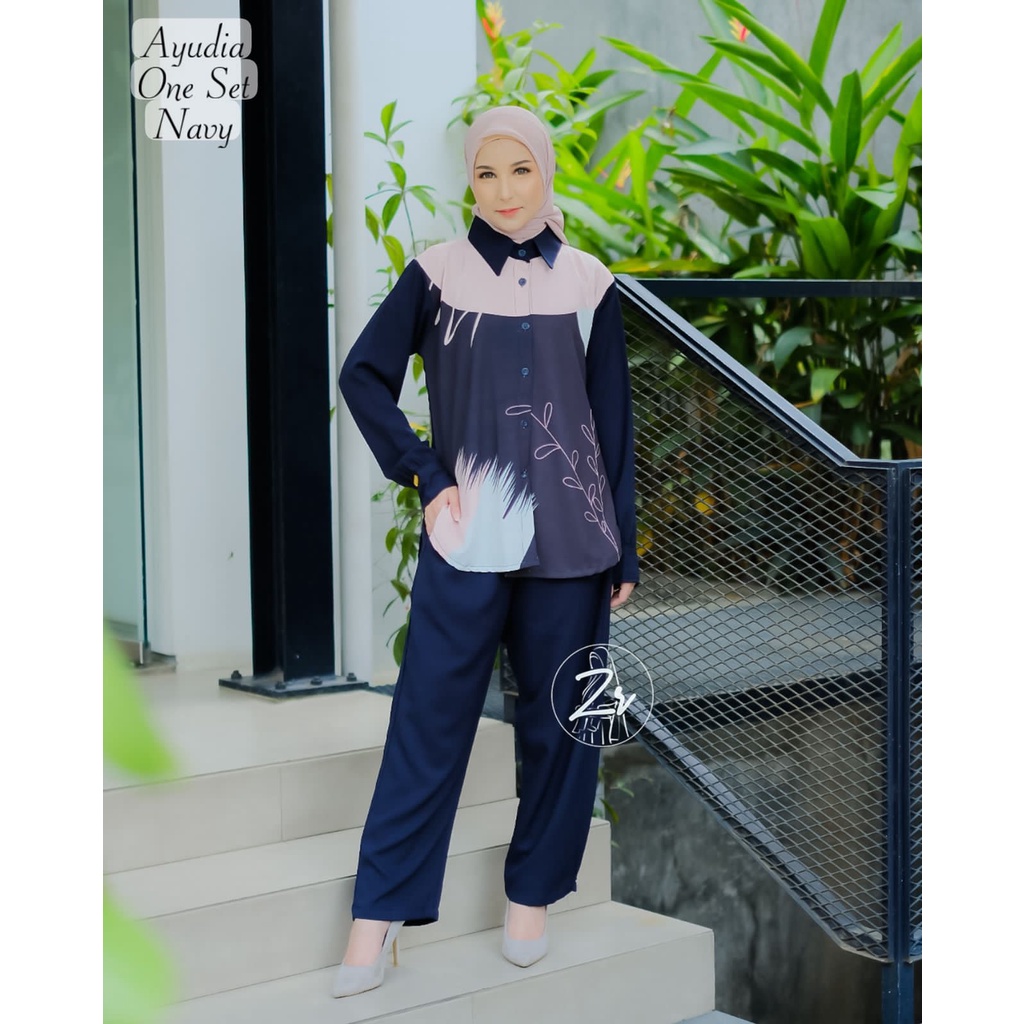 SETELAN CELANA ZR ORIGINAL AYUDIA ONESET / SET WANITA BAHAN ITY CREPE SUBLIM