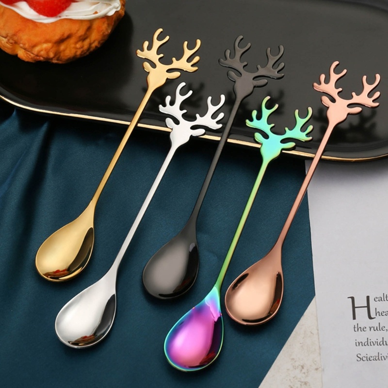 6pcs Sendok Garpu Buah Kopi Bahan Stainless Steel Untuk Hadiah Natal