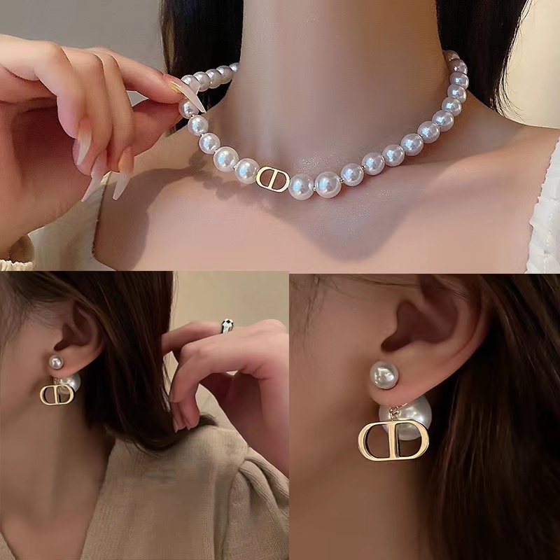 Anting Tusuk Gantung Wanita Desain CD Hias Mutiara Warna Gold Gaya Korea Untuk Pernikahan 2022