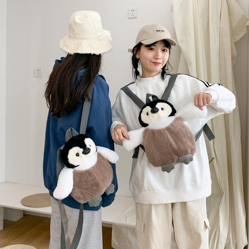 ◘ↂSera Diimpor Jepang Kartun Lucu Mewah Lembut Gadis Penguin Boneka Boneka Multi-Fungsional Satu Bahu Diagonal Tas Orang Tua Anak Ransel