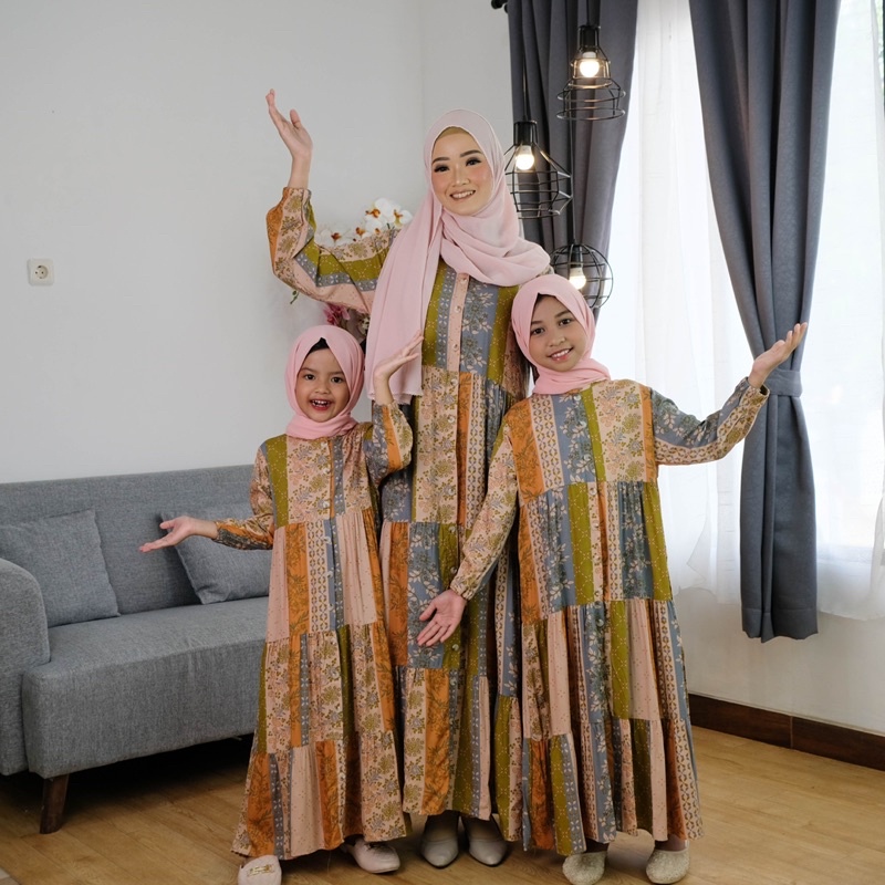 GAMIS IBU DAN ANAK GAMIS COUPLE GAMIS FLOWER ETNIK