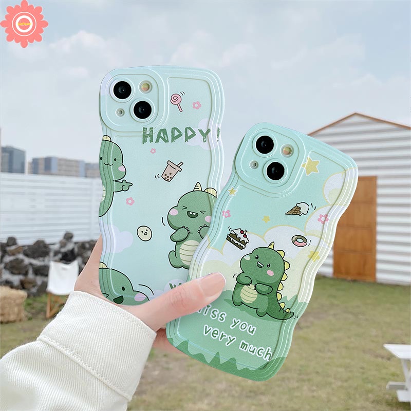 Happy Milk Tea Casing Realme C53 C55 10 C15 C25Y C11 2020 C3 C25s C21Y C25 C35 C12 C20 C11 2021 9i 6i 5i 5 5s C1 C20A Wavy Edge Cake Doughnut Dinosaurus Kecil Lucu Soft TPU Cover