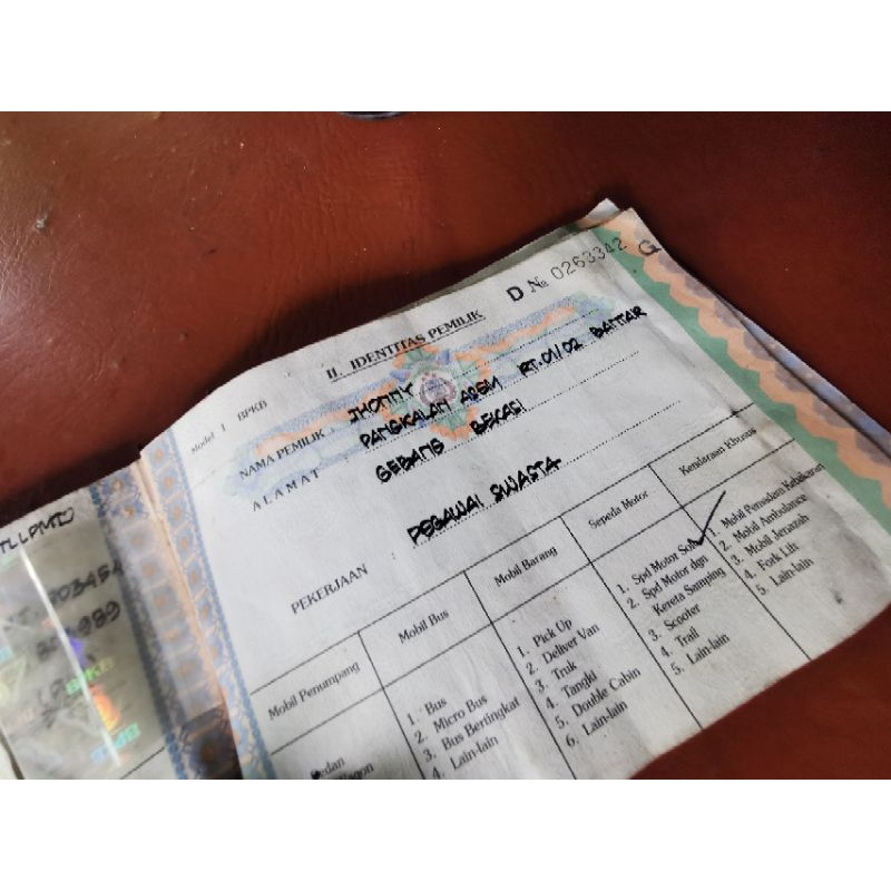 dokumen satria hiu 2004 plat b merah hitam