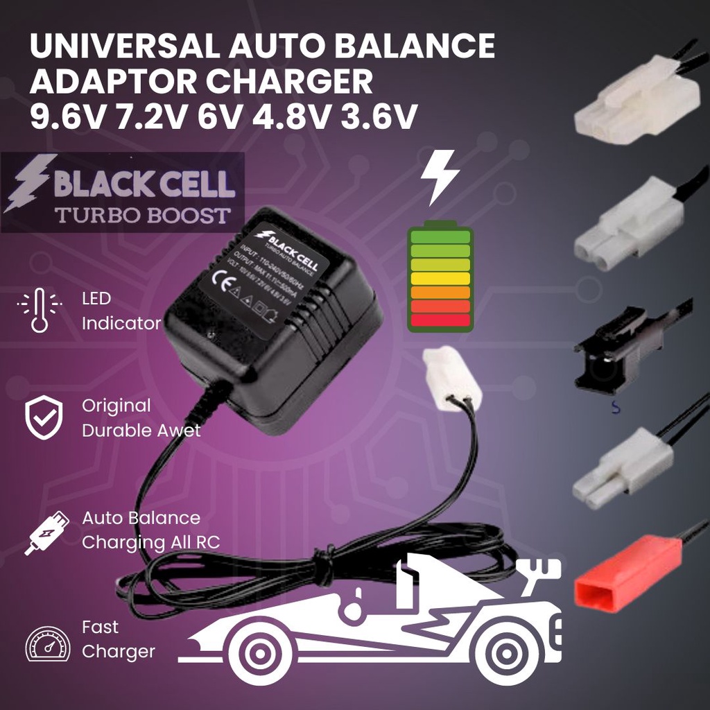 Adaptor RC Charger BLACK CELL TURBO Auto Balance 11.1V 10V 9.6V7.2V 6V 4.8V 3.6V Original FAST CHARG