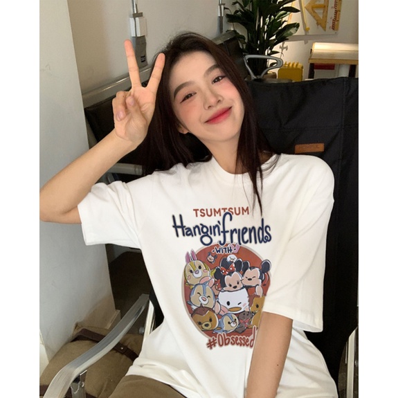 EUNII T-shirt Lengan Pendek Cartoon Mickey Mouse Korean Style/Kaos Atasan Wanita/Baju Kaus Oversize Wanita/Kaos Wanita Original