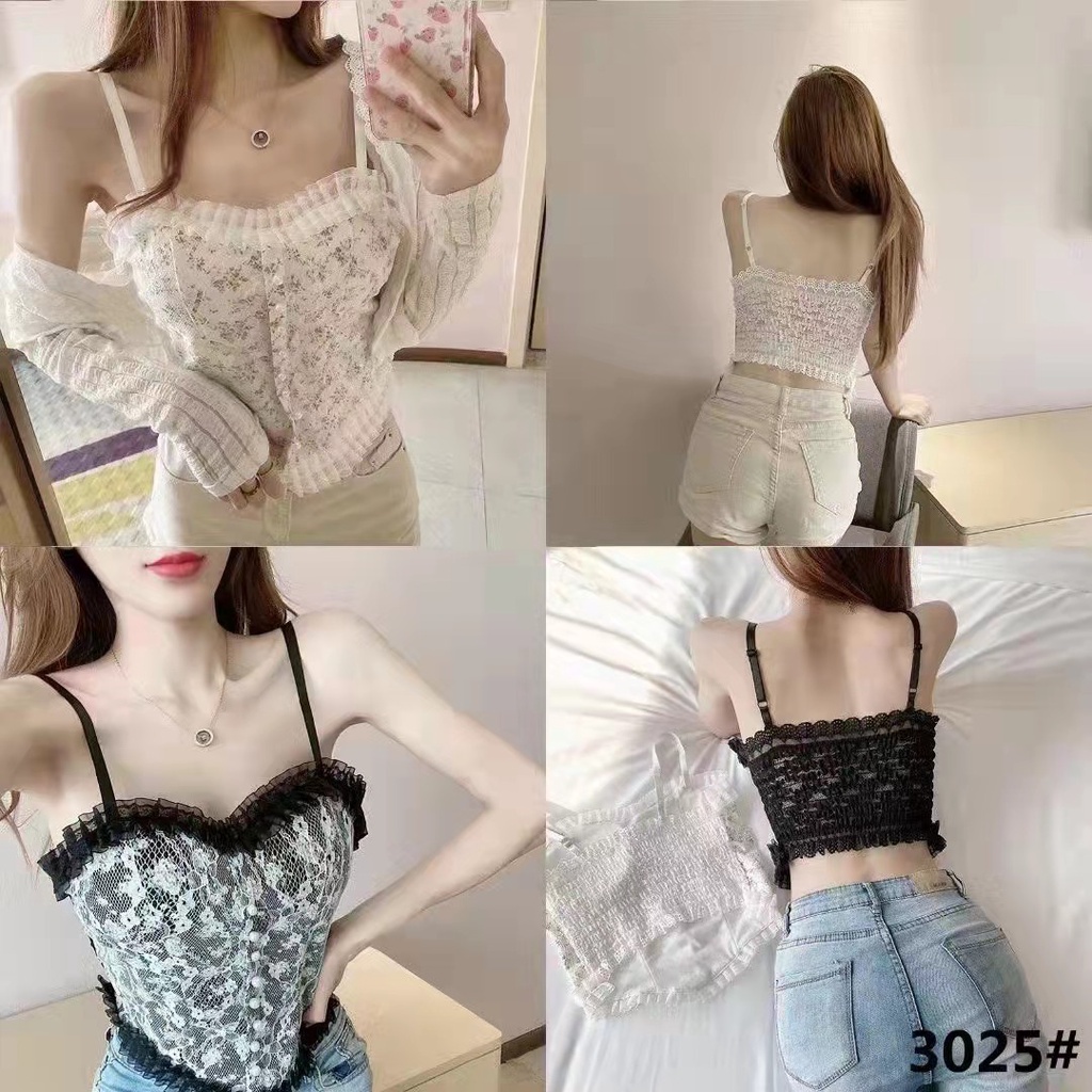 TF Korean Lace Pearl Floral Tank Top Atasan Wanita Korea Style import bra wanita