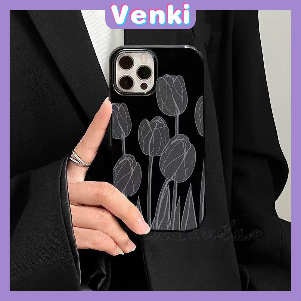 Case For iPhone 14 Series TPU Soft Case Tulips &amp; Butterflies Glossy Black Candy Case Camera Protection Shockproof For iPhone 14 13 12 11 Plus Pro Max 7 Plus X XR