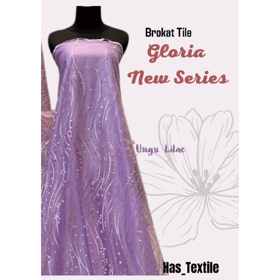 Bahan Kebaya Brokat Premium Tile Bordir Gloria New Series Edition Warna ungu Lilac