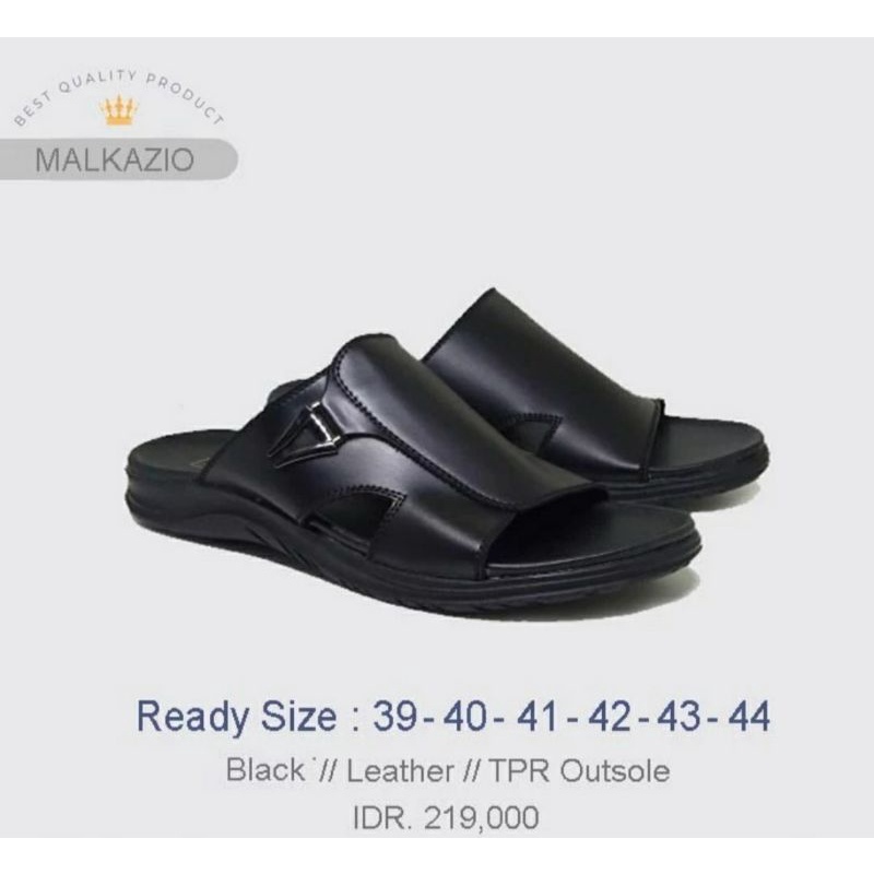 Original, Sandal KULIT Pria A4 Jepit Slide Cowok Bapak2 Model SLOP 38-44 Sendal Kulit Tebal Premium Hitam Black,44