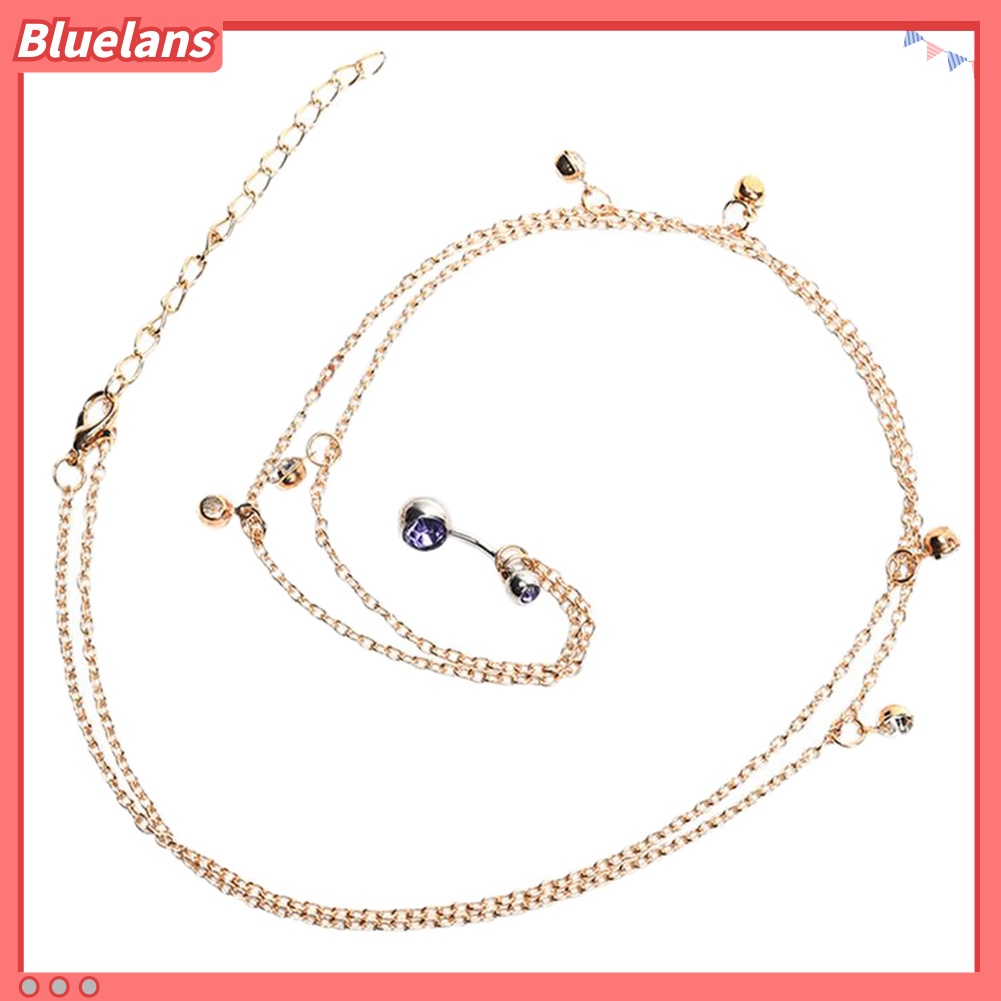 Bluelans Women Rhinestone Pendant Belly Button Ring Dangle Navel Piercing Waist Chain