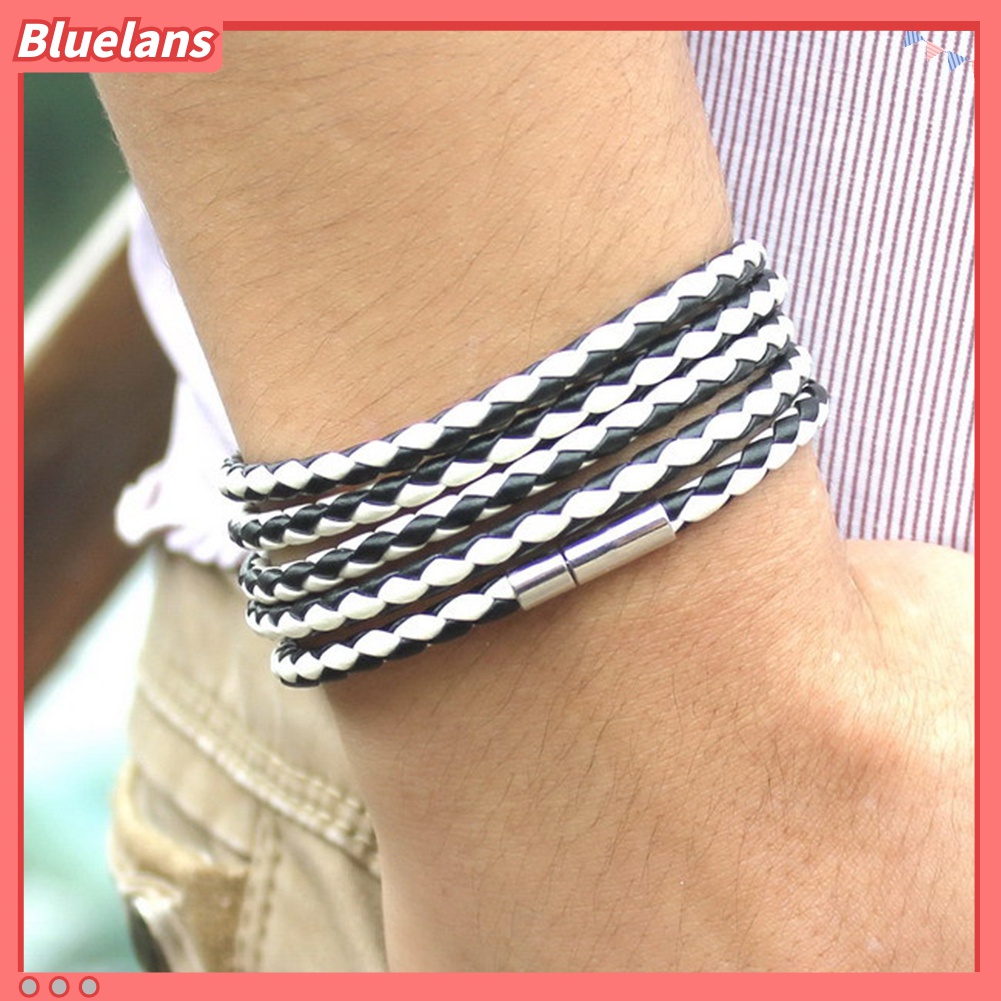 Gelang Multilayer Bahan Kulit Imitasi Untuk Unisex