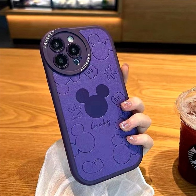 Soft Case Motif Kartun Mickey Mouse Warna Ungu Untuk iPhone 14 13 12 11 Pro X XS Max XR