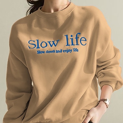 Sweater Wanita Slow Life | Korean Style Sweatshirt | Crewneck Oblong Wanita | Bahan Fleece Tebal Dan Lembut | Allsize