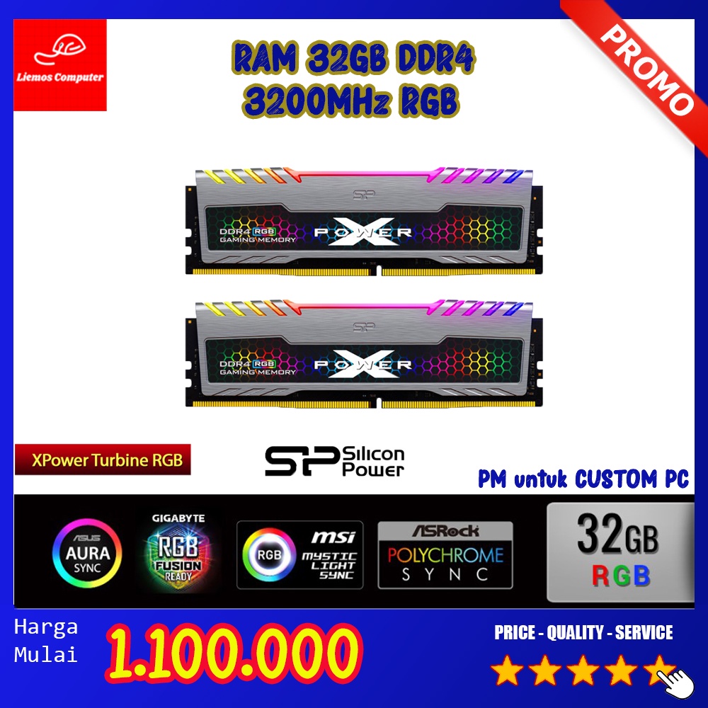 Ram Silicon Power DDR4 32GB 3200MHz (2x16) - XPower Turbine RGB Gaming