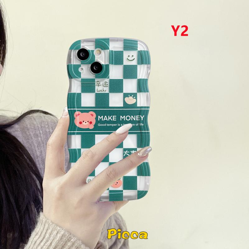 Baru Wavy Edge Case Realme 10 C53 C35 C15 C25 C21Y C25Y C11 2021 5 C12 C20A C1 C20 C25s C3 C20A C11 2020 5i 5s 6i Pasangan Checkerboard Bear Rabbit Shockproof Lembut Tpu Penutup Belakang