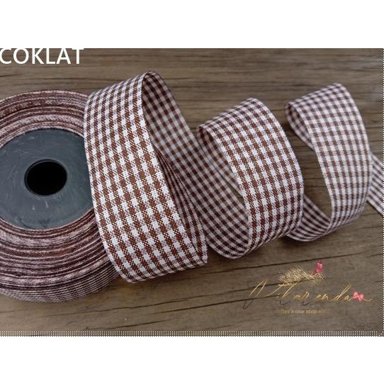 

GPITA-47 : Pita motif Kotak Kecil 1 inch (per rol) - coklat