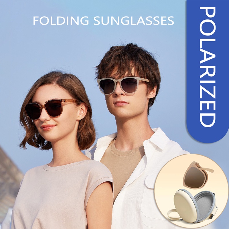 Kacamata Hitam Sunglasses Lipat Polarized Anti UV 400 Anti Silau photocormic TR Model Kotak Oval fashion style korea wanita pria free pouch 3035