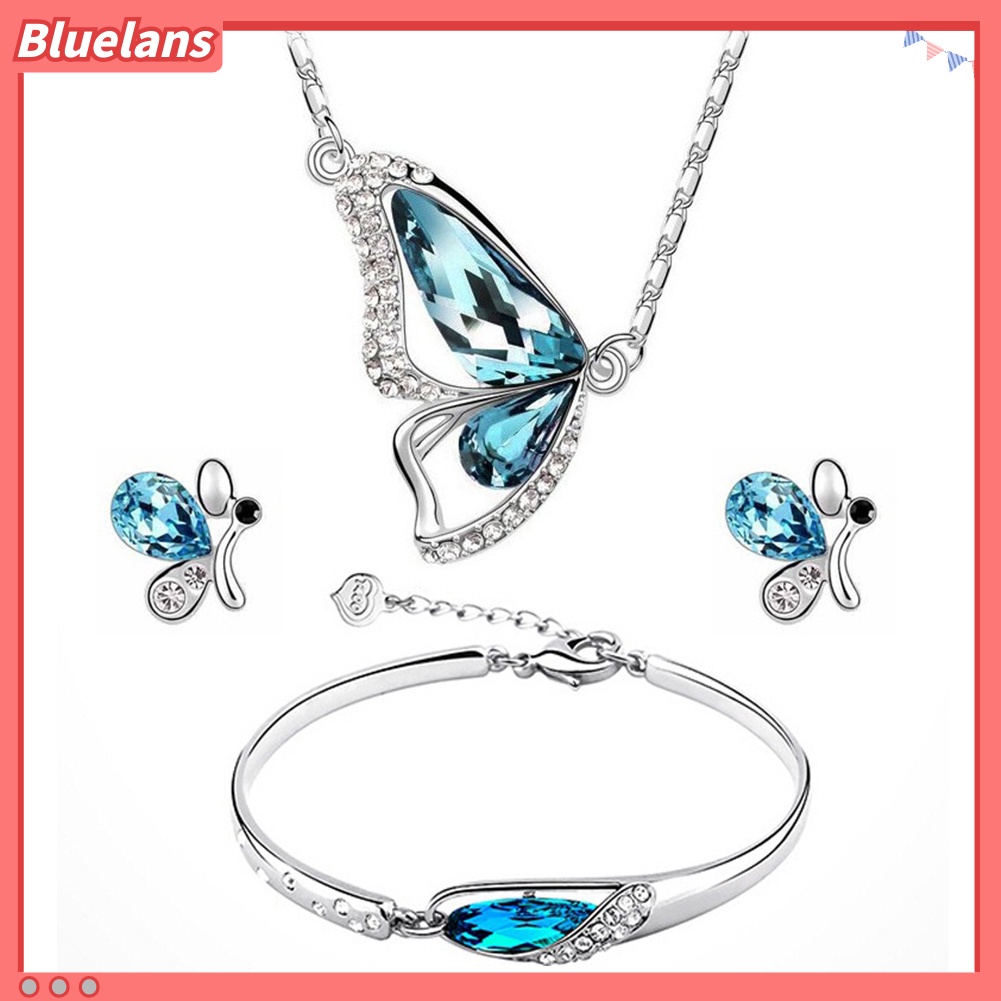 Bluelans Women Fashion Rhinestone Butterfly Jewelry Set Necklace + Earrings + Bracelet