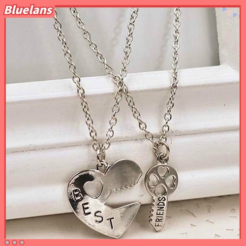 Bluelans 2Pcs Love Heart Key Pendant BFF Best Friend Letter Carved Necklace Gift