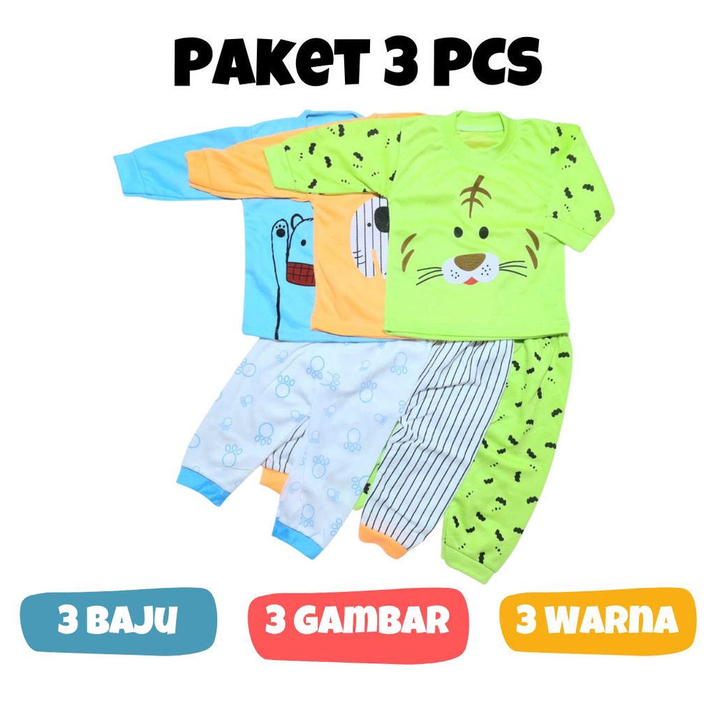 Promo Paket 3 Setelan Baju Piyama Anak/Setelan Oblong Anak 0-12 Bulan/Paket Baby Leticia/Paket Usaha