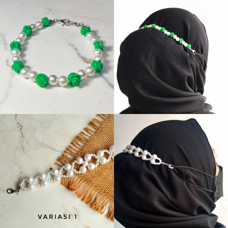 Konektor Masker Mutiara Elegan | Connector mask | Bisa Dijadikan Headpiece Hijab