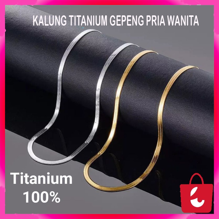 [100% Asli] Kalung Titanium Gepeng Pria Wanita Anti Karat Anti Luntur Model Terbaru