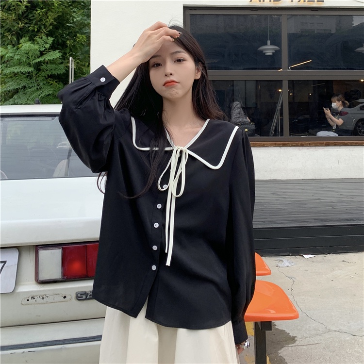 yikoo-Kemeja korea temperamen shirt leher boneka blouse wanita