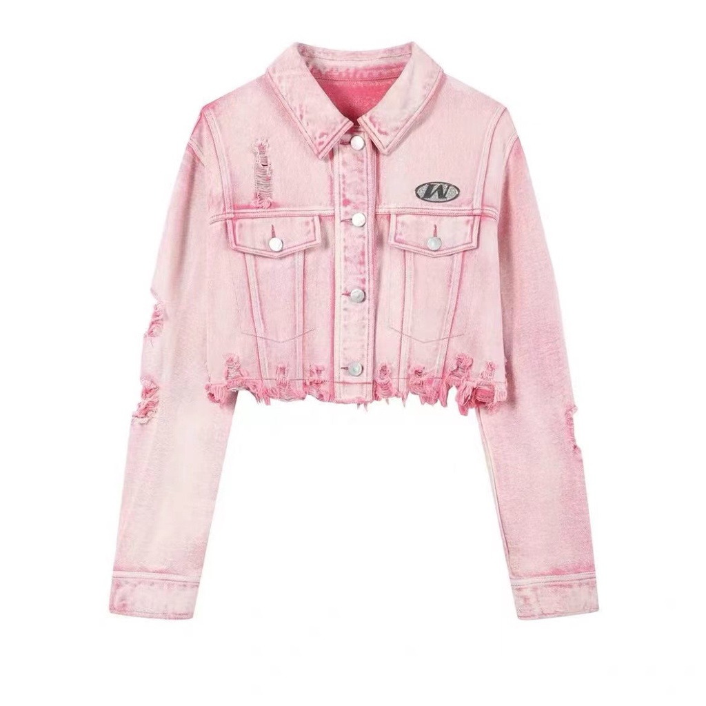 Nico##Jaket pendek/jaket jeans denim/jaket denim crop/vintage jacket/jaket pink wanita