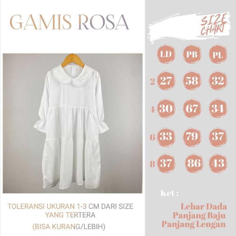 PREMIUM GAMIS RAYON ROSA USIA 1-8 TAHUN PUTIH MANASIK COKSU HIJAU MINT MERAH MARUN UNGU LILAC KUNING